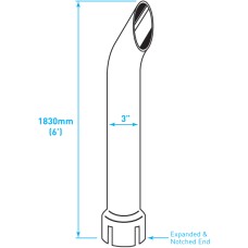 Exhaust Chrome Stack / Curved / Expanded Notched End / 3" x 72"